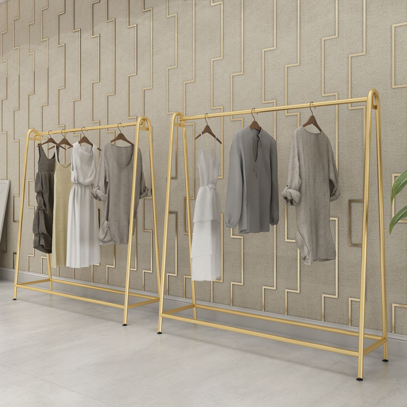 Iron Shopping Garment Gold Display Clothes Rack, Clothes Display Rack In Shopping Mall