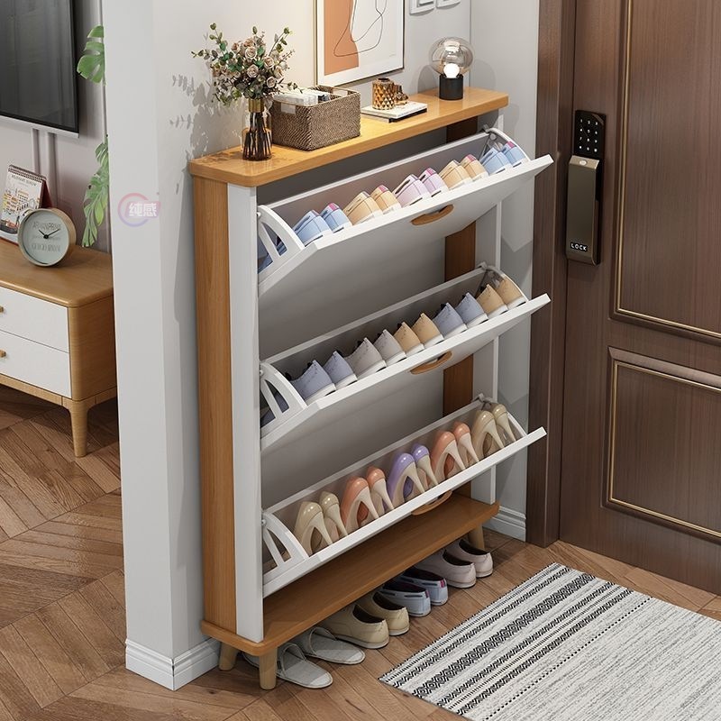 Bucket shoe cabinet house hold entrance door hallway cabinet wall storage living room solid wood leg shoe rack ultra-thin