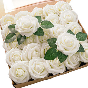 Artificial Flowers Real Looking Ivory PE Fake Roses With Stems For Diy Wedding Bouquets White Bridal Shower