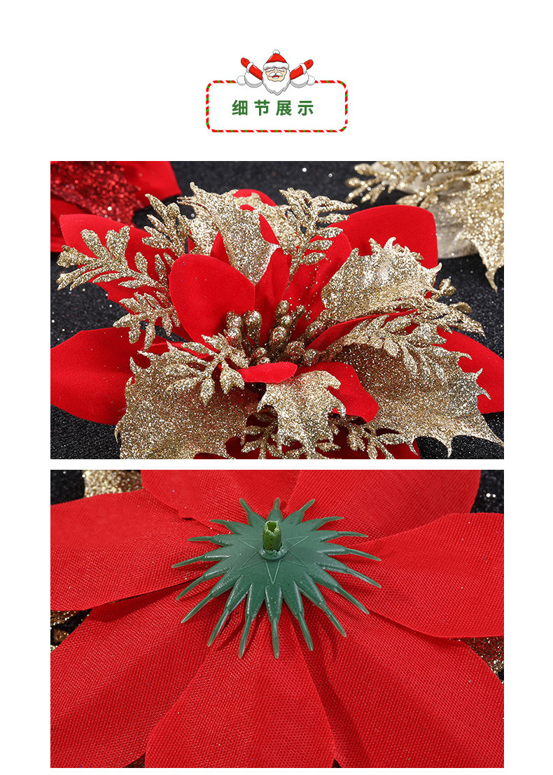 Christmas Tree Decoration Artificial Flower Golden Poinsettia Glitter Christmas Flowers