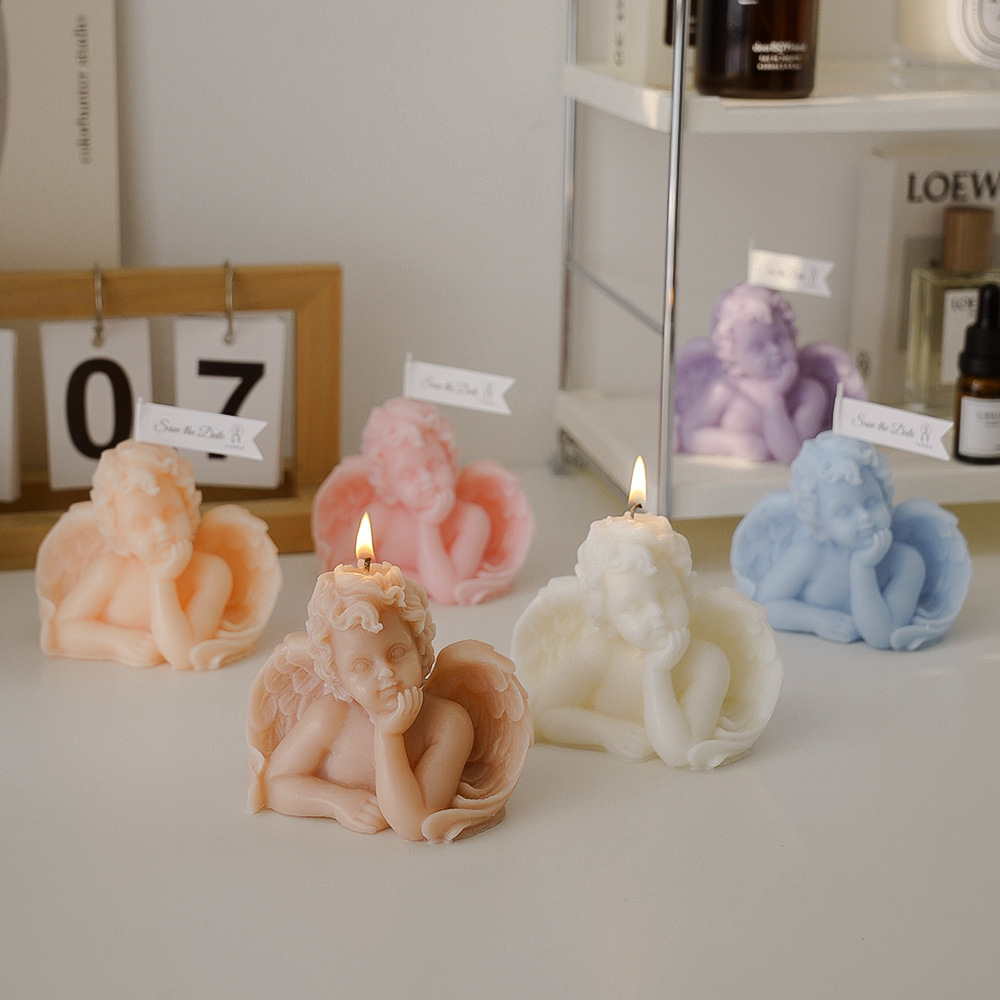 Factory Custom Hot Sale Wedding Souvenir Angel Shape Soy Scented Paraffin Wax Candles