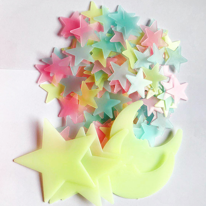 Eco-friendly  100pcs Pack Wall Stickers Stars Fluorescent Glow wall  sticker 3D star