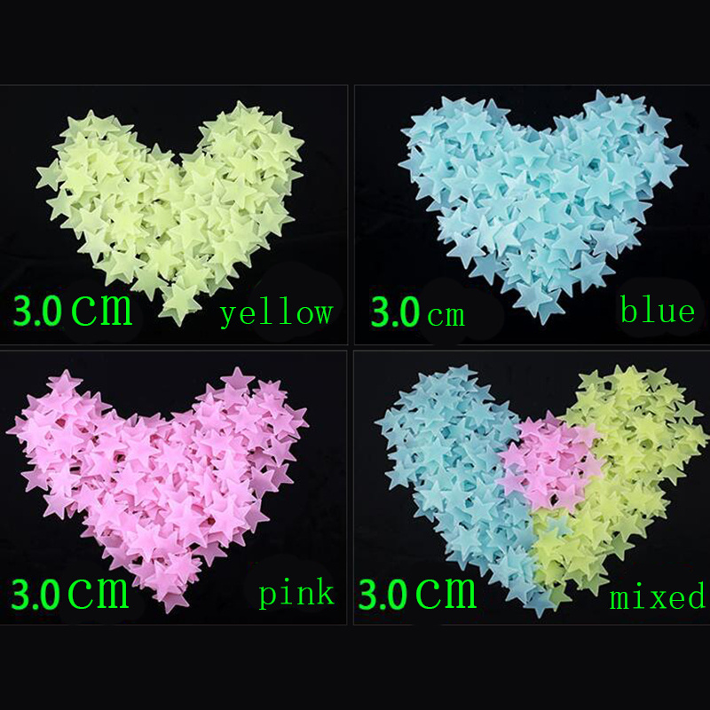 Eco-friendly  100pcs Pack Wall Stickers Stars Fluorescent Glow wall  sticker 3D star