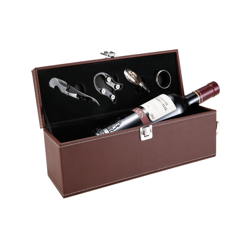 Premium quality leather gift box wine carrier one bottle packaging box with accessories