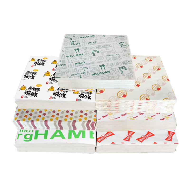 Custom logo printing hamburger oil proof tissue packaging paper sandwich greaseproof shawarma food grade wax packaging paper