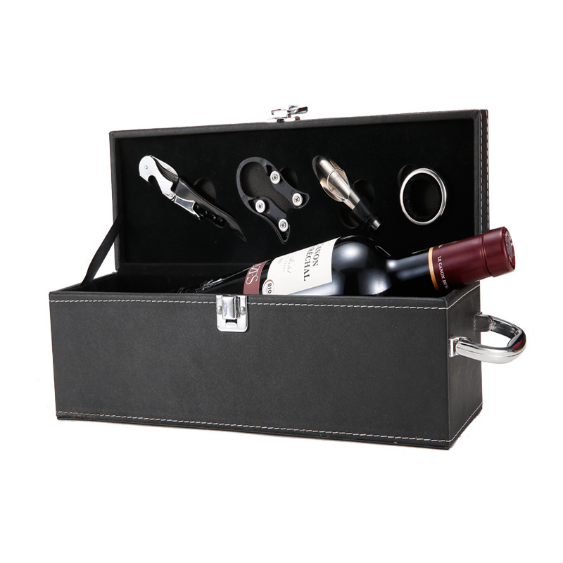 Premium quality leather gift box wine carrier one bottle packaging box with accessories