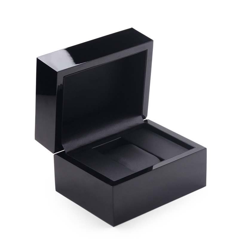 Custom logo luxury single watch gift storage box oem black wooden watch packaging display box with pillow