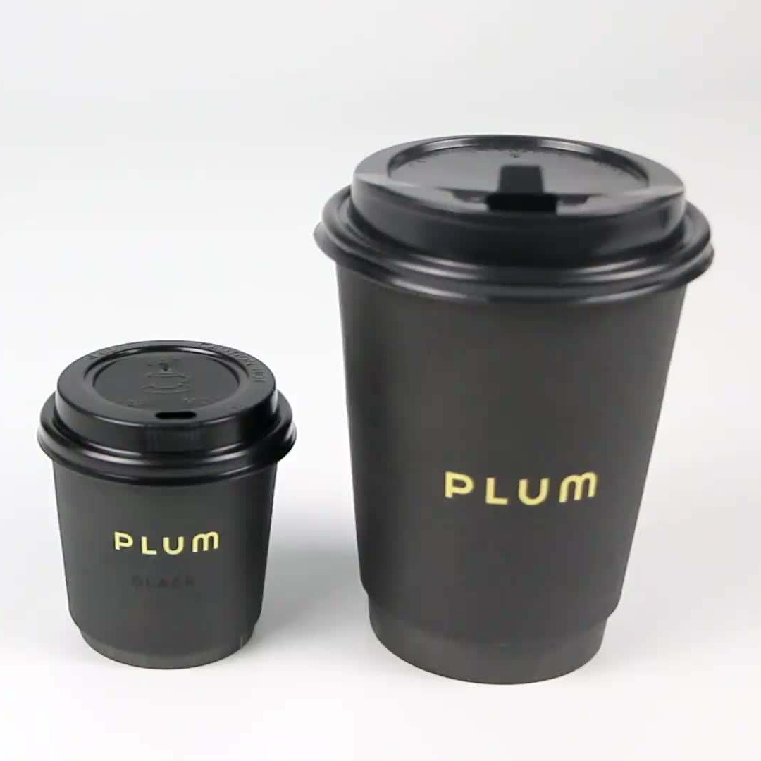 black DOUBLE Wall Disposable paper coffee cup suppliers custom printed cheap waterproof coffee paper cup with black lid