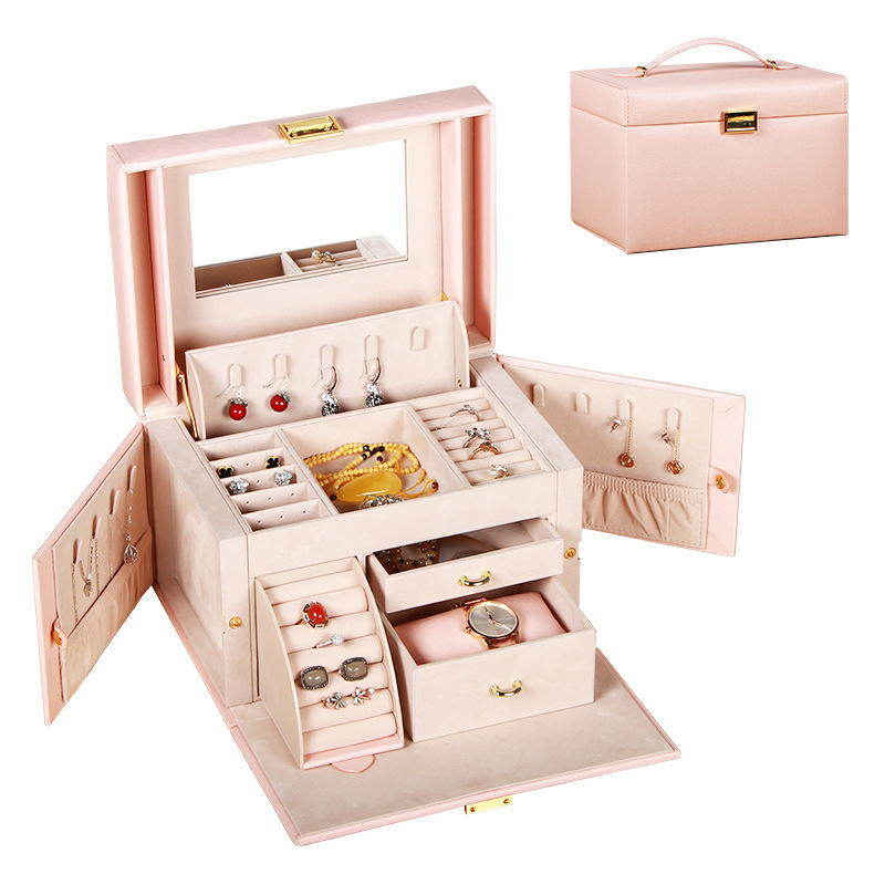 New Design Environmental Makeup Case PU Leather Jewelry Box With Mirror Lock