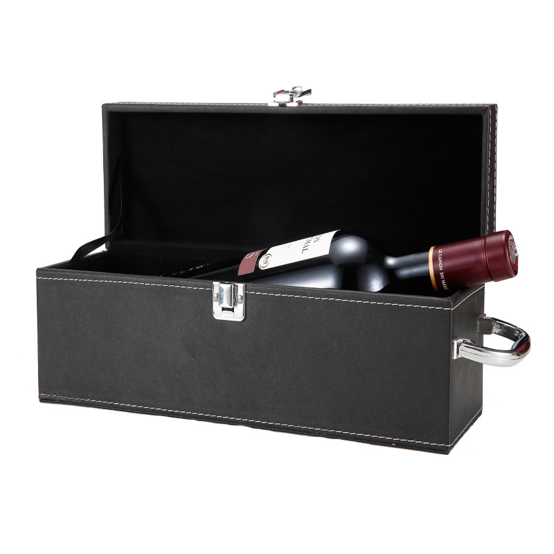 Premium quality leather gift box wine carrier one bottle packaging box with accessories