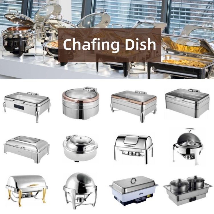 Portable Stainless Steel Glass Tall Chafing Dish with Handles Buffet Food Warmer Dish