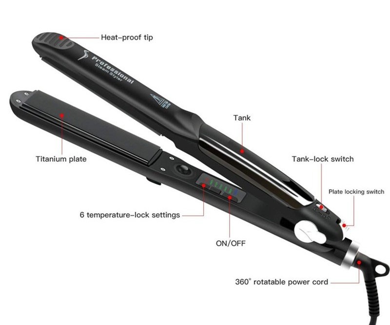 Dual Voltage Professional Salon Ceramic Tourmaline Vapor Steam Flat Iron Hair Straightener