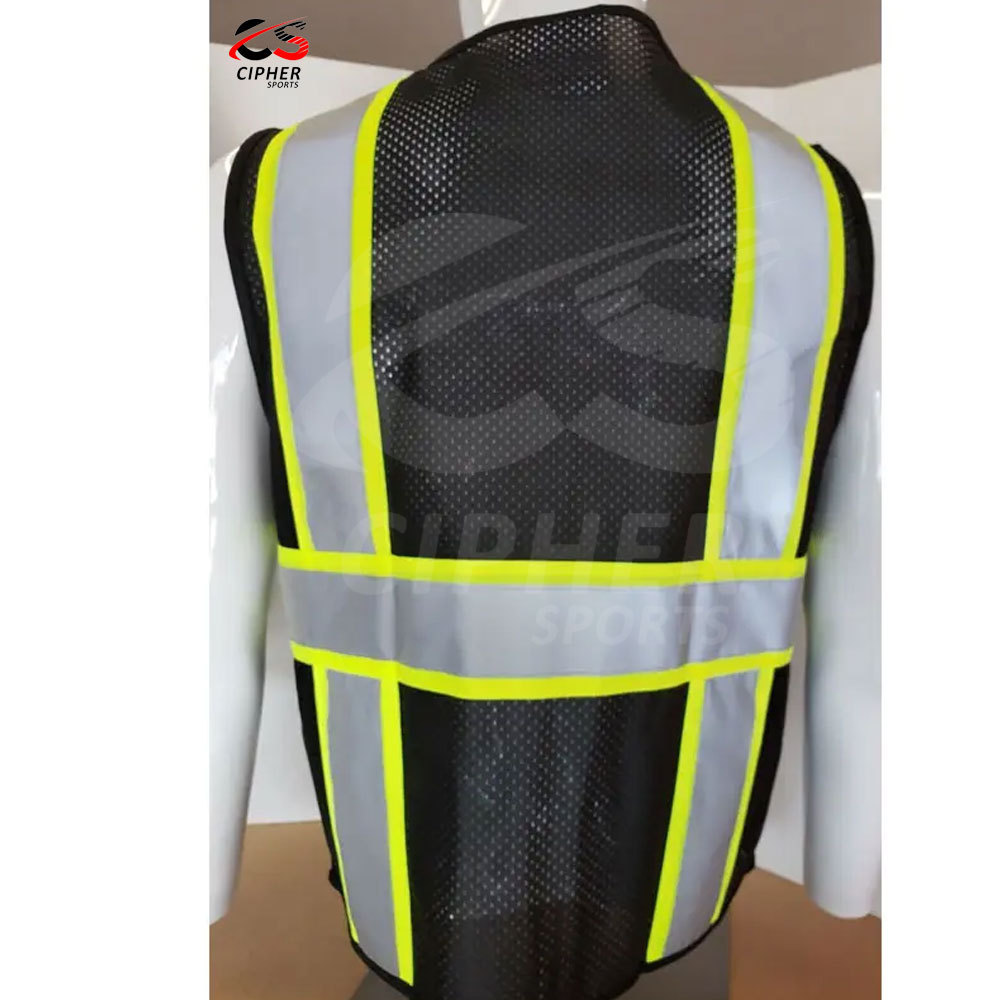 Hi Viz Vest Custom Logo  Polyester Tricot Black  Safety Reflective Mesh Vest Cheap Made in Pakistan