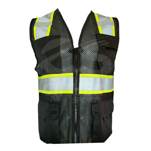 Hi Viz Vest Custom Logo  Polyester Tricot Black  Safety Reflective Mesh Vest Cheap Made in Pakistan