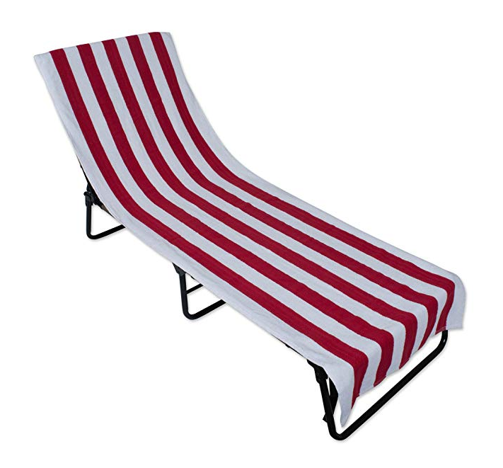 Home Fashions Lounge Chair Cotton Print Stripe  Beach Towel With Fitted Pocket Top