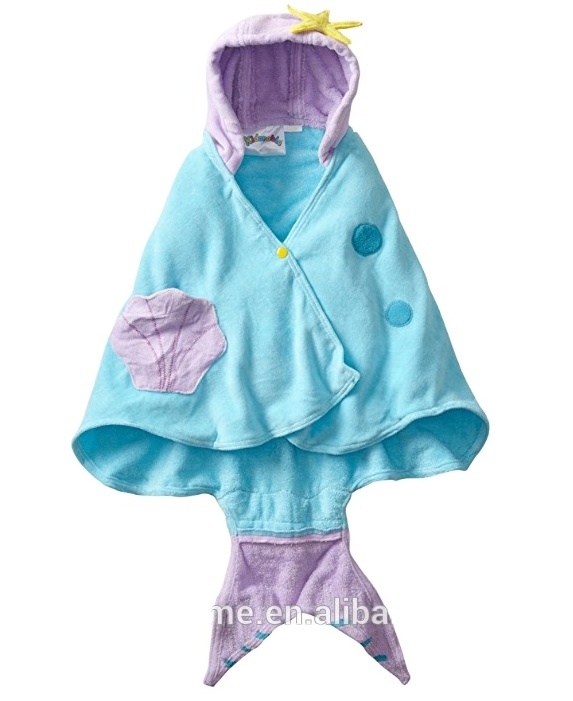 Blue Mermaid  Cotton Hooded Custom  Printed Towel for Children  Beach Swimming Bath Towel