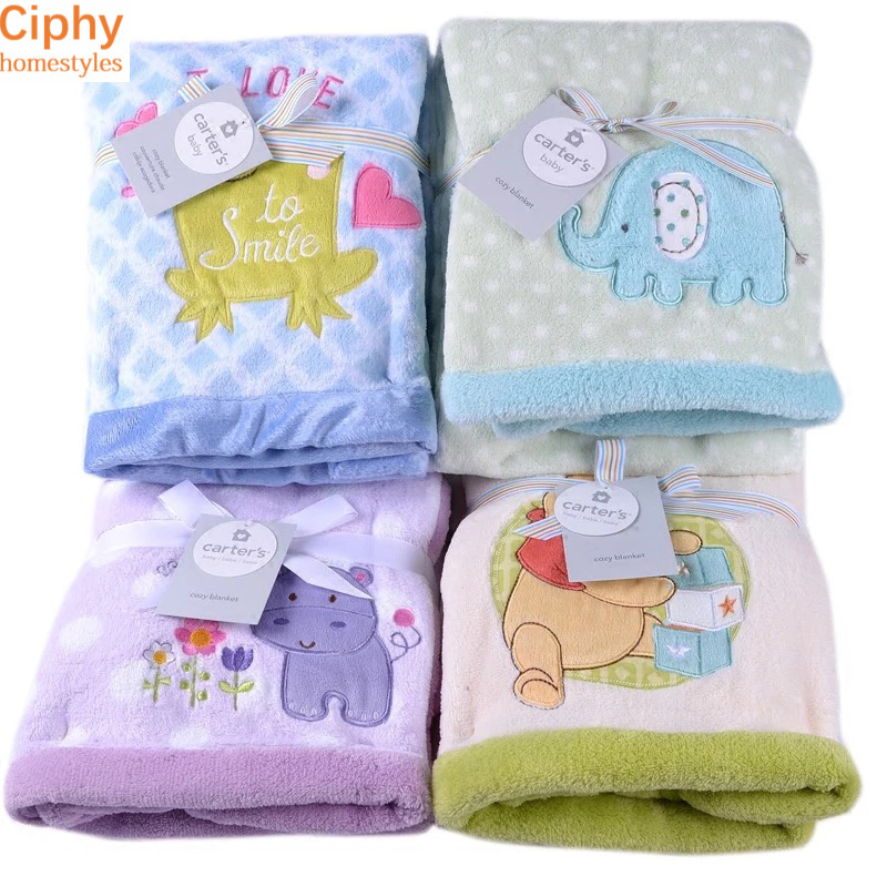 High Quality Embroidery Plush Sherpa Blanket Plush Toys Children Flannel Baby Warm Blankets As Gift