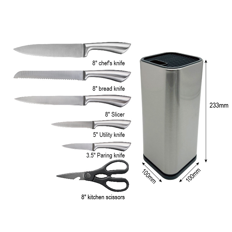 2023 Product 7 pcs Stainless Steel handle Kitchen Knife Set with Knife wooden Block and Sharpener manufacturer competitive price