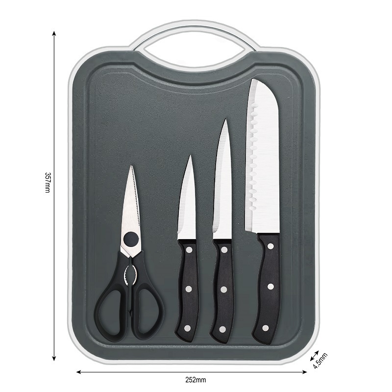 Camping BBQ outdoor use stainless steel knife with peeler PP custom cutting board easy to clean Outdoor picnic cutter knife set