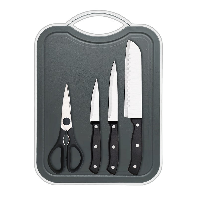 Camping BBQ outdoor use stainless steel knife with peeler PP custom cutting board easy to clean Outdoor picnic cutter knife set