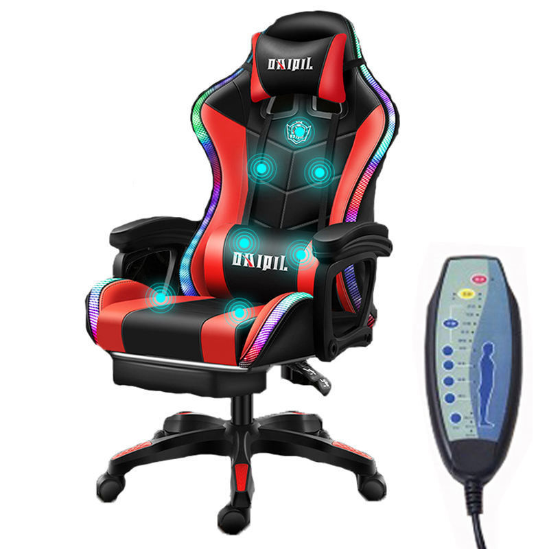 RED computer PC pu leather silla gamer led rgb massage racing lights and speakers gaming chair