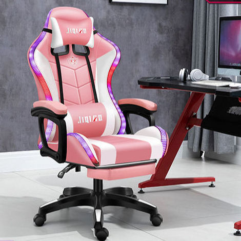 RED computer PC pu leather silla gamer led rgb massage racing lights and speakers gaming chair