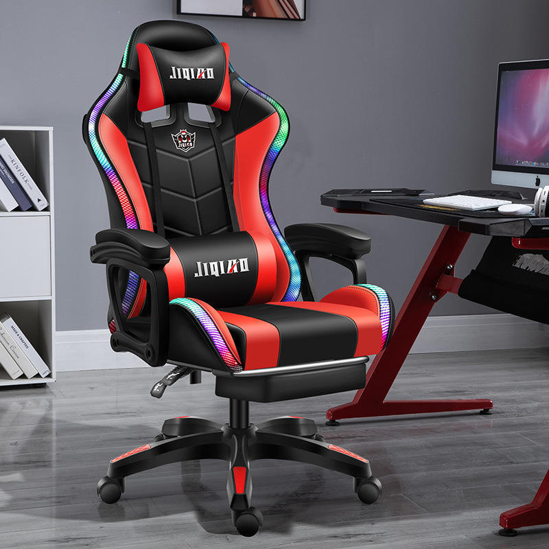 RED computer PC pu leather silla gamer led rgb massage racing lights and speakers gaming chair