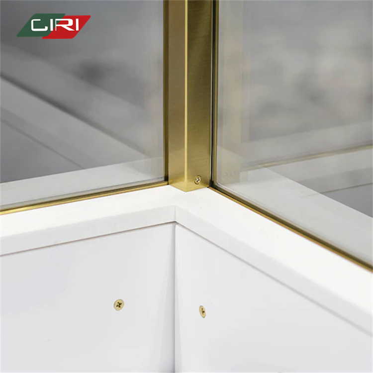 CIRI Portable Gold Metal Jewelry Kiosk with Glass Tabletop Multifunction Showcase for Glass Metal Sliding Door