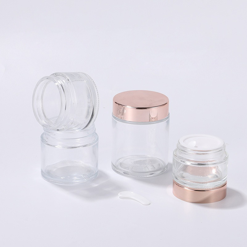 luxury cosmetic 50ml 60ml matte white frosted gradient pink glass cream jar with gold lid 5g 10g 20g 50g 100g 200g glass jars