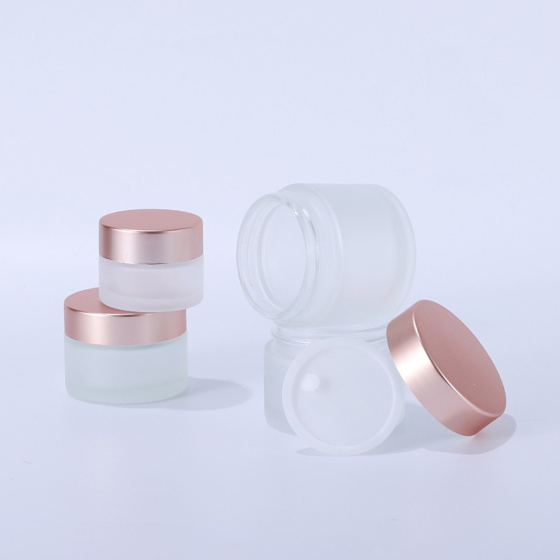 luxury cosmetic 50ml 60ml matte white frosted gradient pink glass cream jar with gold lid 5g 10g 20g 50g 100g 200g glass jars