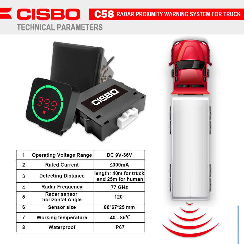 CISBO new 40m long detection range 77ghz radar sensor proximity warning system for heavy duty trucks