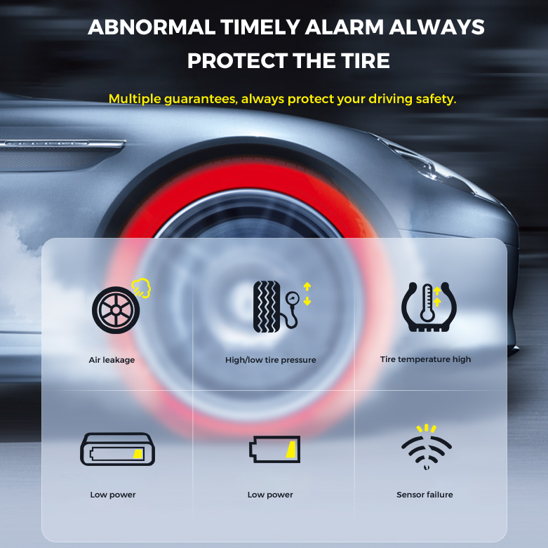 Tire Pressure Monitoring System Solar Wireless Universal 4 Tires External Large Screen Tpms Sensor