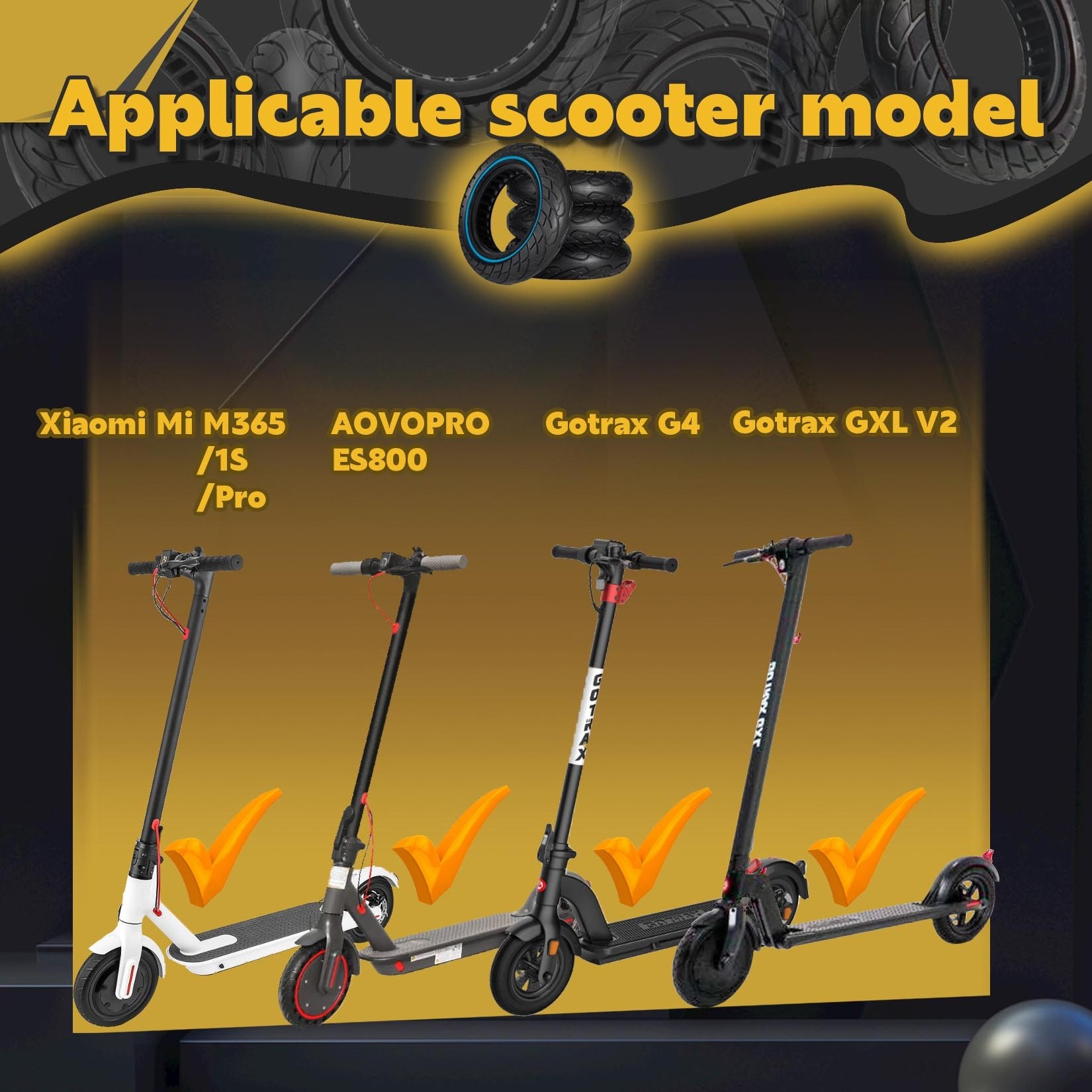 For Mi Pro Gotrax gxl/XR/V2/G4 and Nine-bot F20 E-Scooters Pneumatic 10*2.125 Inch Tire Rubber Solid Tires