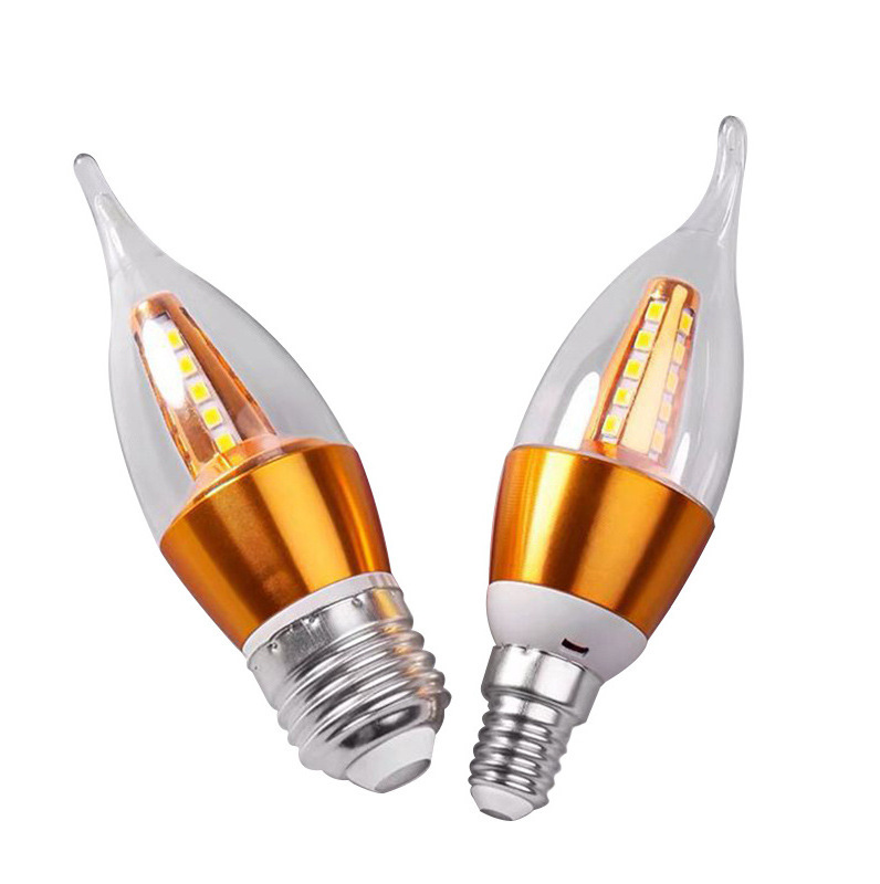 LED Candelabra Bulb E14 E27 Non-Dimmable LED Candle Bulbs Daylight White Chandelier Bulbs AC85-265V Torpedo Shape Golden Color