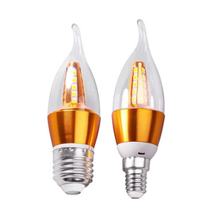 LED Candelabra Bulb E14 E27 Non-Dimmable LED Candle Bulbs Daylight White Chandelier Bulbs AC85-265V Torpedo Shape Golden Color