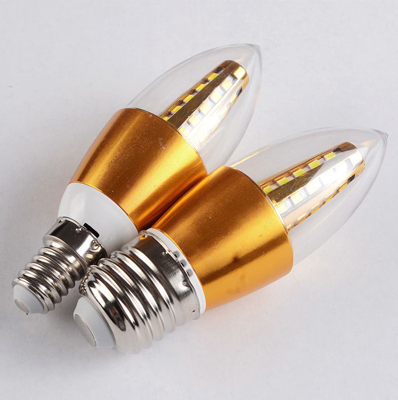 LED Candelabra Bulb E14 E27 Non-Dimmable LED Candle Bulbs Daylight White Chandelier Bulbs AC85-265V Torpedo Shape Golden Color