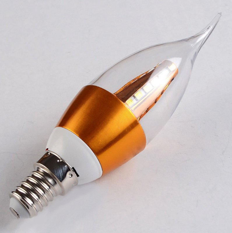 LED Candelabra Bulb E14 E27 Non-Dimmable LED Candle Bulbs Daylight White Chandelier Bulbs AC85-265V Torpedo Shape Golden Color