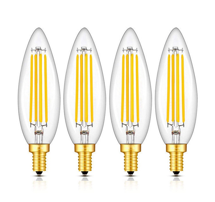 Candle filamentbulb Dimmable filament LED bulb Warm White Ultra Bright Led Candle 4W Glass Housing Bulb Light