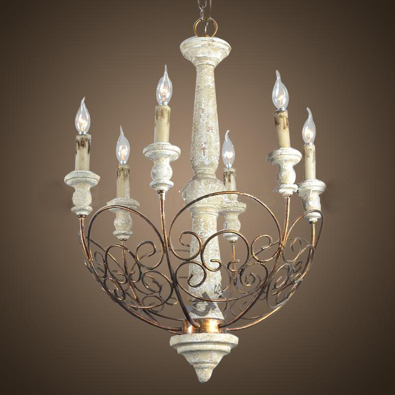 American country solid wood lighting candles living room dining stair lights French creative retro wrought iron chandelier