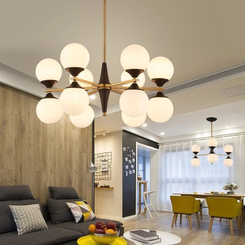 Modern globe ball acrylic shape chandelier lamp black pendant light for villa decoration living room LED pendant lighting