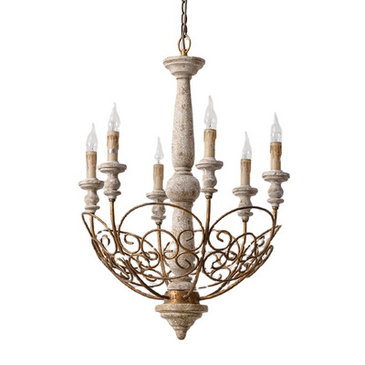 American country solid wood lighting candles living room dining stair lights French creative retro wrought iron chandelier