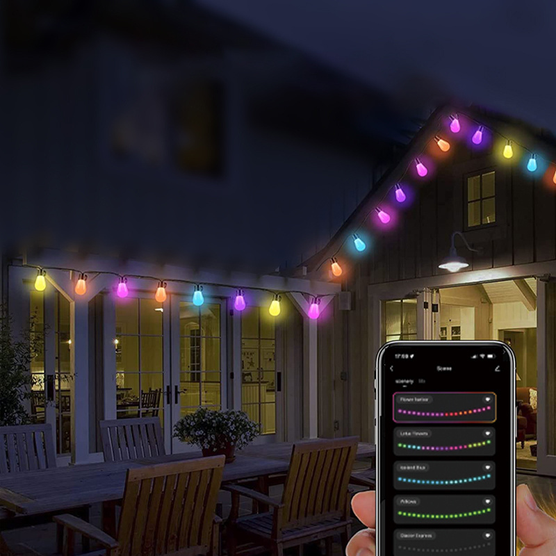 Commercial Grade Waterproof Outdoor LED String Lights Powered S14 LED Bulbs Smart String Lights For Home Decor