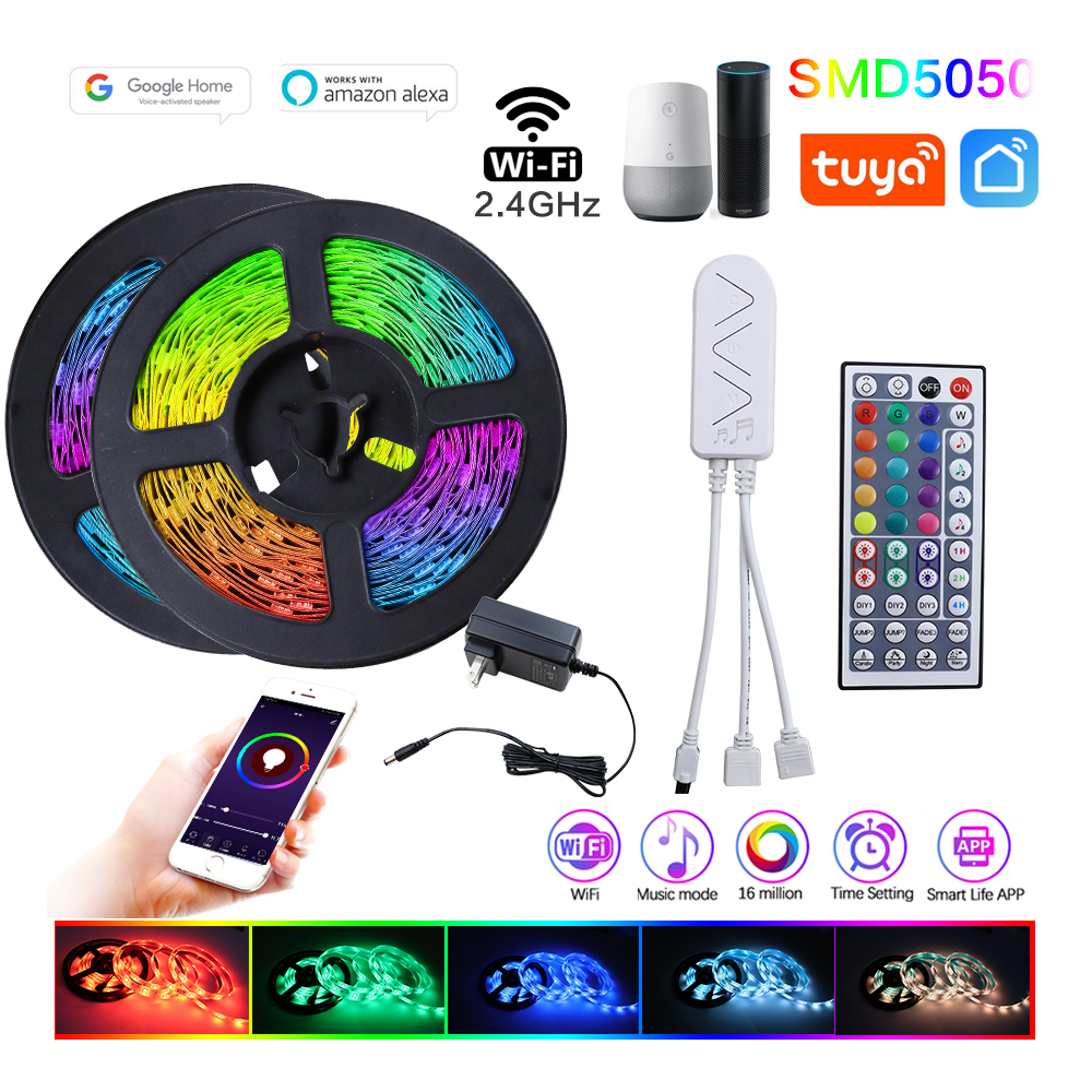 33.8 FT RGB Rope Lights Sync to Music 44 Key Remote Control and Compatible with Alexa/Google Assistant WiFi Led Strip Light