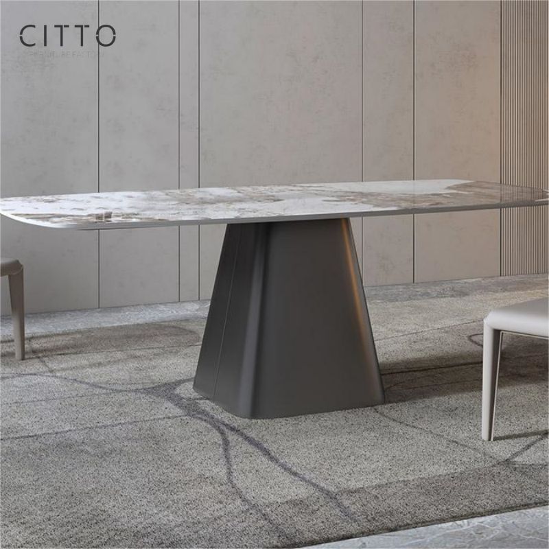 Custom Modern Luxury Nordic Rectangular MDF And Stainless Steel Glass And Ceramic Pandora Sintered Stone Dining Tables 6 Chairs