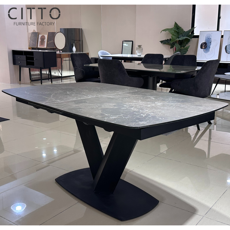 Ceramic Extension Dining Table Modern Extension Dining Table Grey OEM Factory 1.6m Home Furniture Dining Table Set 6 Seater Dark