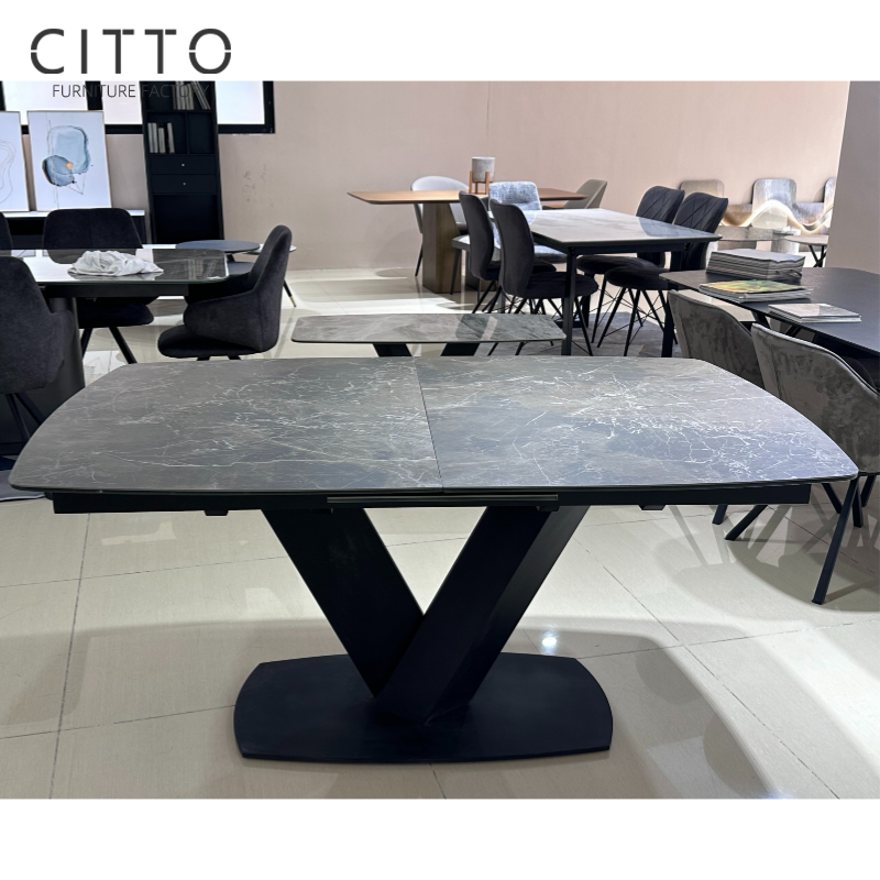 Ceramic Extension Dining Table Modern Extension Dining Table Grey OEM Factory 1.6m Home Furniture Dining Table Set 6 Seater Dark