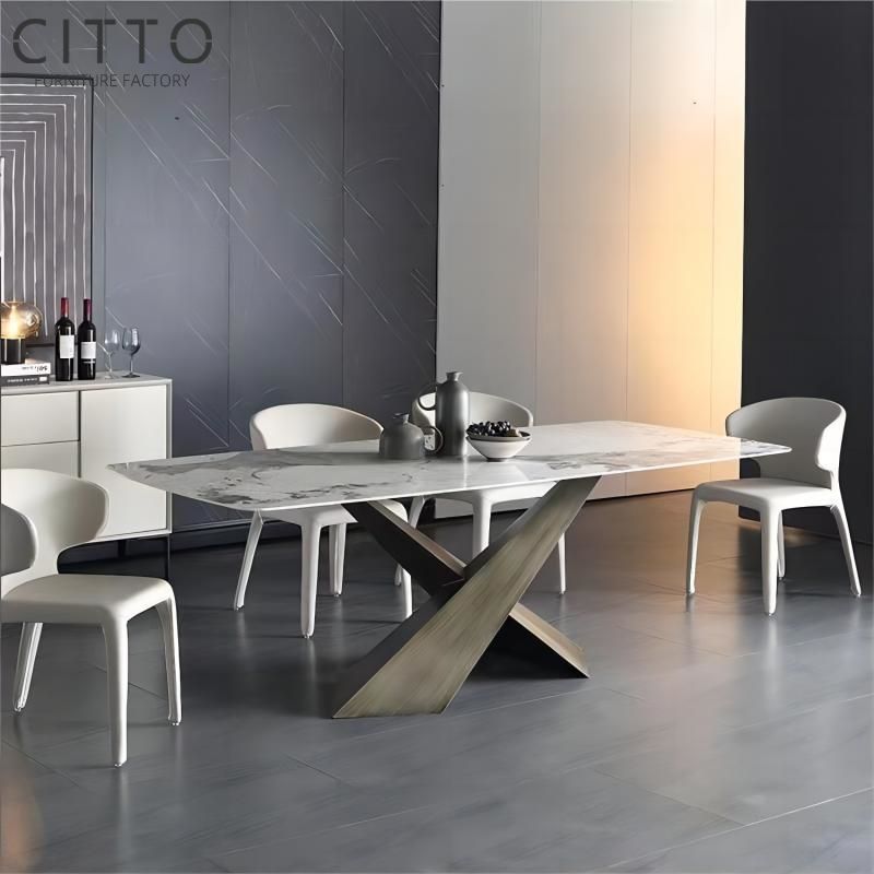 New Contemporary Furniture Dinning Table White Metal Brass Dining Table Manufacturers Brushed Brass Sintered Stone Customize