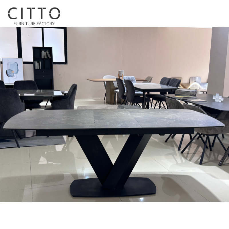 Ceramic Extension Dining Table Modern Extension Dining Table Grey OEM Factory 1.6m Home Furniture Dining Table Set 6 Seater Dark