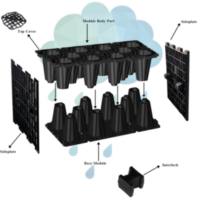 Side panel for underground water tanks   Rainwater harvesting modules for civil works tank modules