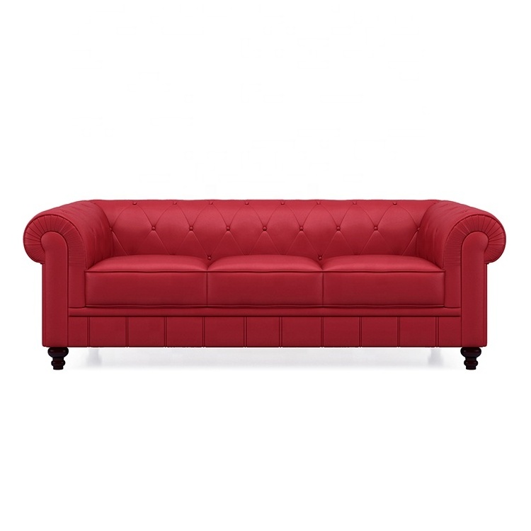 Red reclining tufted chesterfield sofa 3 seater usa living room linear high quality italian modern genuine leather sofa